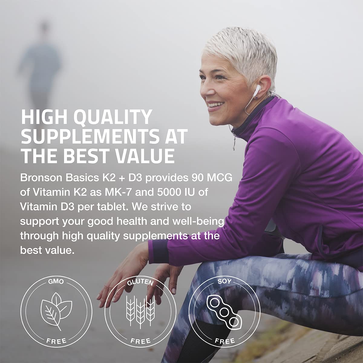 Bronson Basics Vitamin K2 D3 (MK7) Supplement Non-GMO Formula 5000IU (125 mcg) - AB Mystery