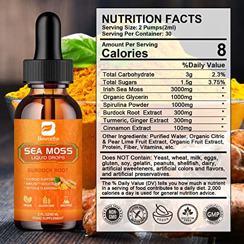 B BEWORTHS Sea Moss Liquid Drops - Organic Irish Sea Moss Raw Gel with Burdock Root - AB Mystery