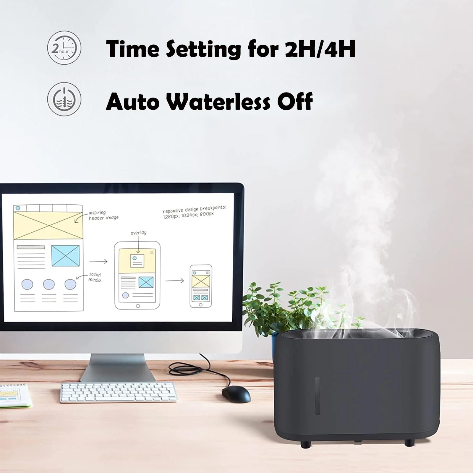 Flame Diffuser Humidifier 240ML for Essential Oils, Smart Timing with 7 Changeable Colors, Dual Mist - AB Mystery