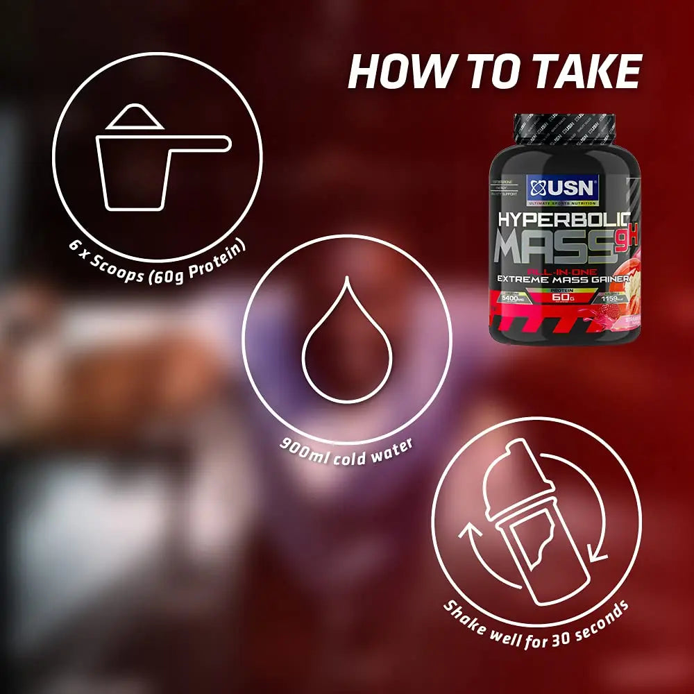 USN Hyperbolic Mass Strawberry 6kg: High Calorie Mass Gainer Protein Powder for Fast Muscle Mass USN