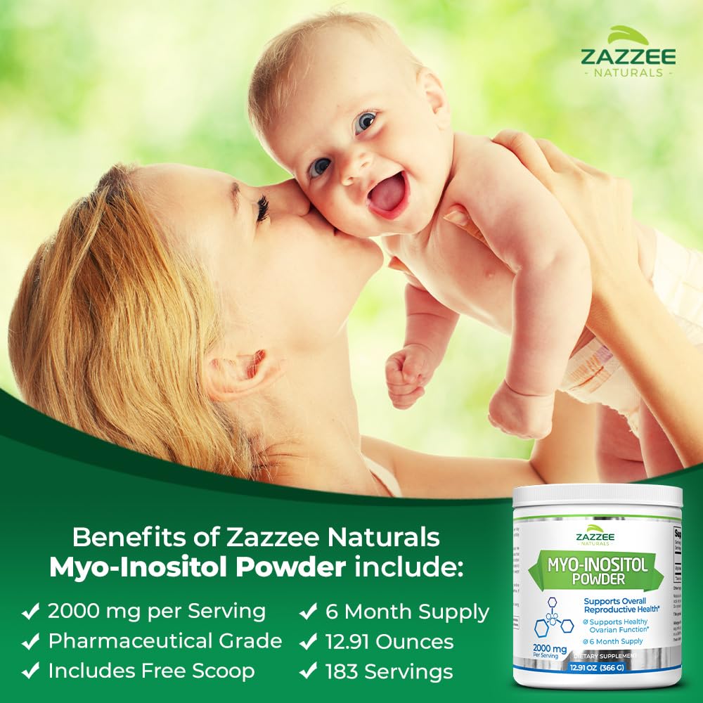 Zazzee Myo-Inositol Powder, 6 Month Supply, 183 Servings, 2000 mg per Serving - AB Mystery