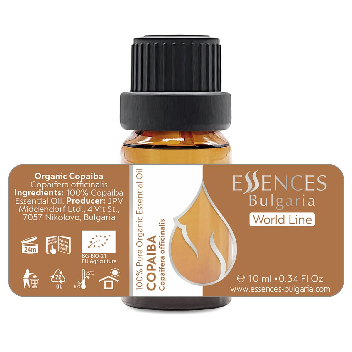 Essences Bulgaria Organic Copaiba Essential Oil 0.34 Fl Oz 10ml Copaifera officinalis - 100% Pure Natural - AB Mystery