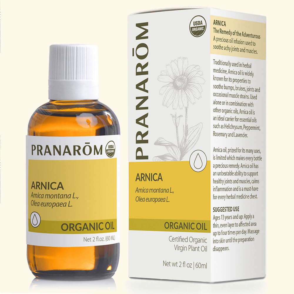 Pranarom - USDA Certified Organic French Arnica Virgin Plant Oil - 2 fl oz Glass Bottle - Massage Oil for Body