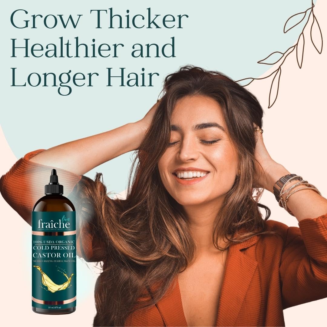 Live Fraiche USDA Organic Cold Pressed Castor Oil (16oz), 100% Pure, Hexane-Free Castor Oil - AB Mystery