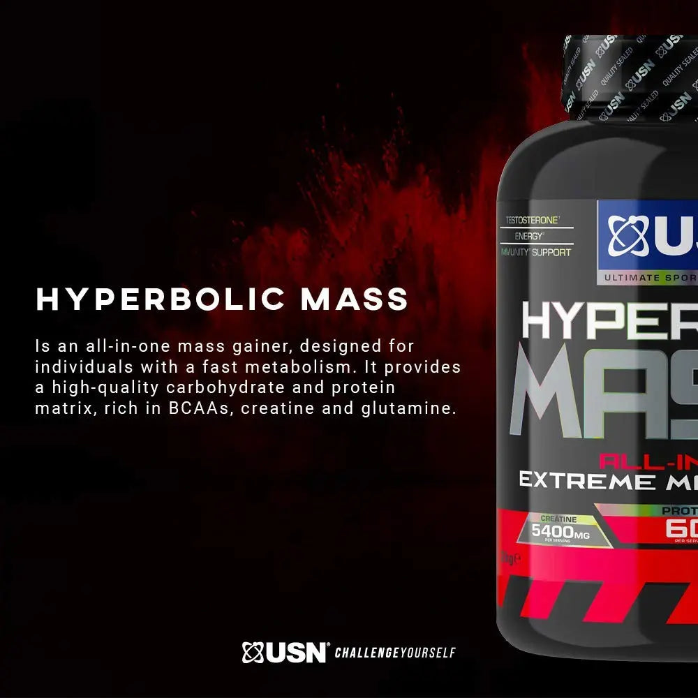 USN Hyperbolic Mass Strawberry 6kg: High Calorie Mass Gainer Protein Powder for Fast Muscle Mass USN