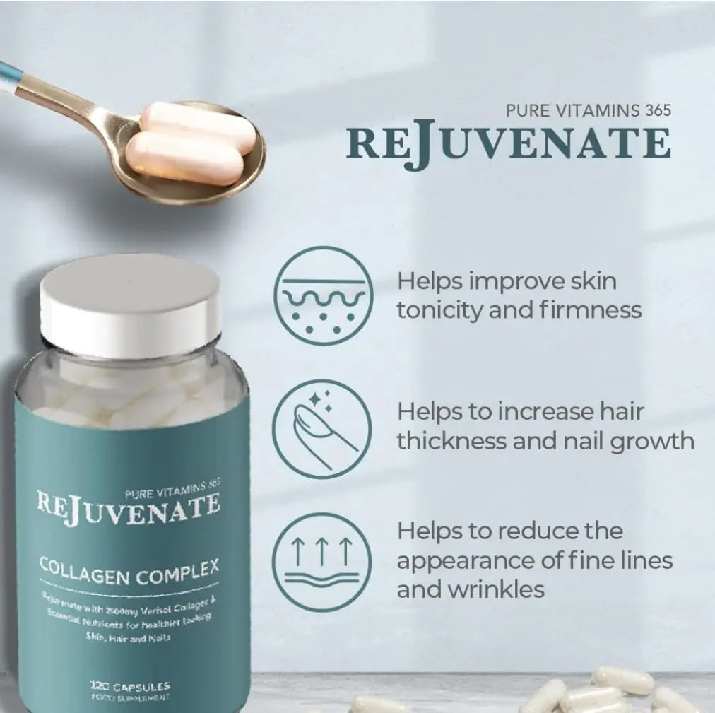 Rejuvenate premium Collagen Capsules - 2500mg High Strength Verisol Bovine Collagen Supplement - AB Mystery