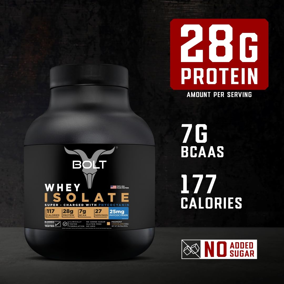 Bolt Nutrition Whey Isolate Protein Powder | with Superfood Phycocyanin | Muscle Strength - AB Mystery