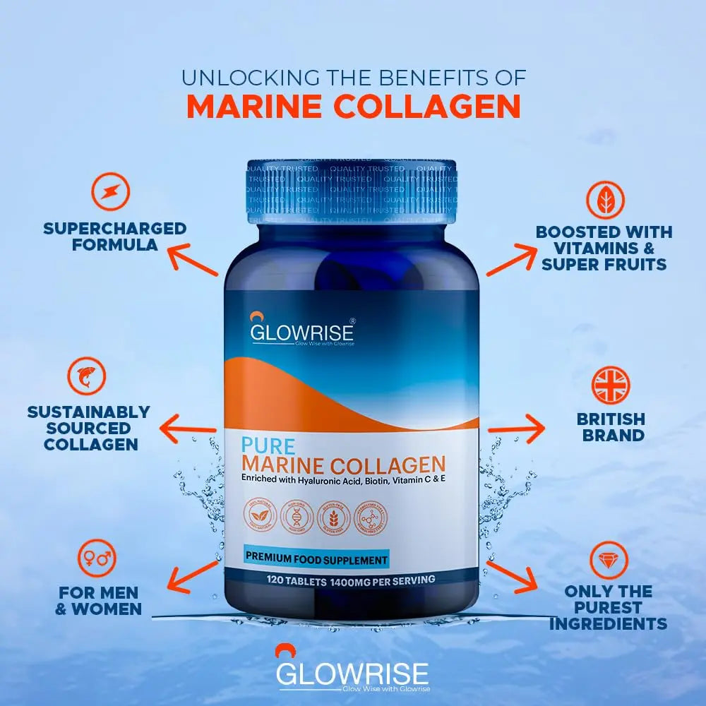 Pure Marine Collagen 120 Tablets 1400mg - Premium Blend with Hyaluronic Acid, Biotin, Vitamin C & E - AB Mystery