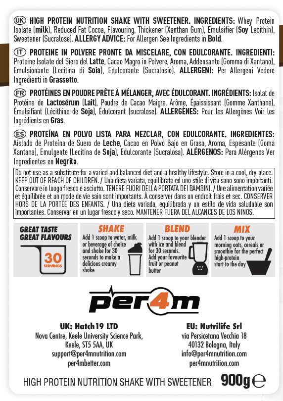 Per4m ISOLATE Zero | 30 Servings of High Protein Isolate Shake with Amino Acids per4m