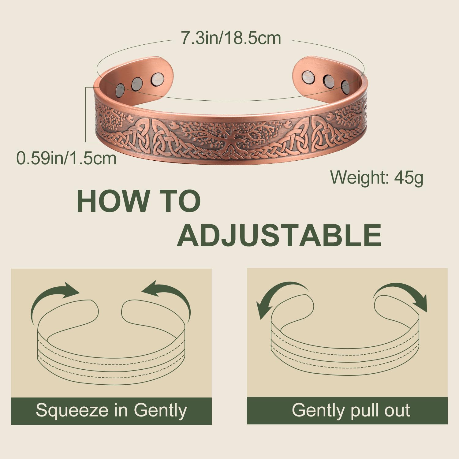 MagEnergy Magnetic Copper Bracelet for Men Life of Tree, 99.99% Pure Copper Bangle - AB Mystery