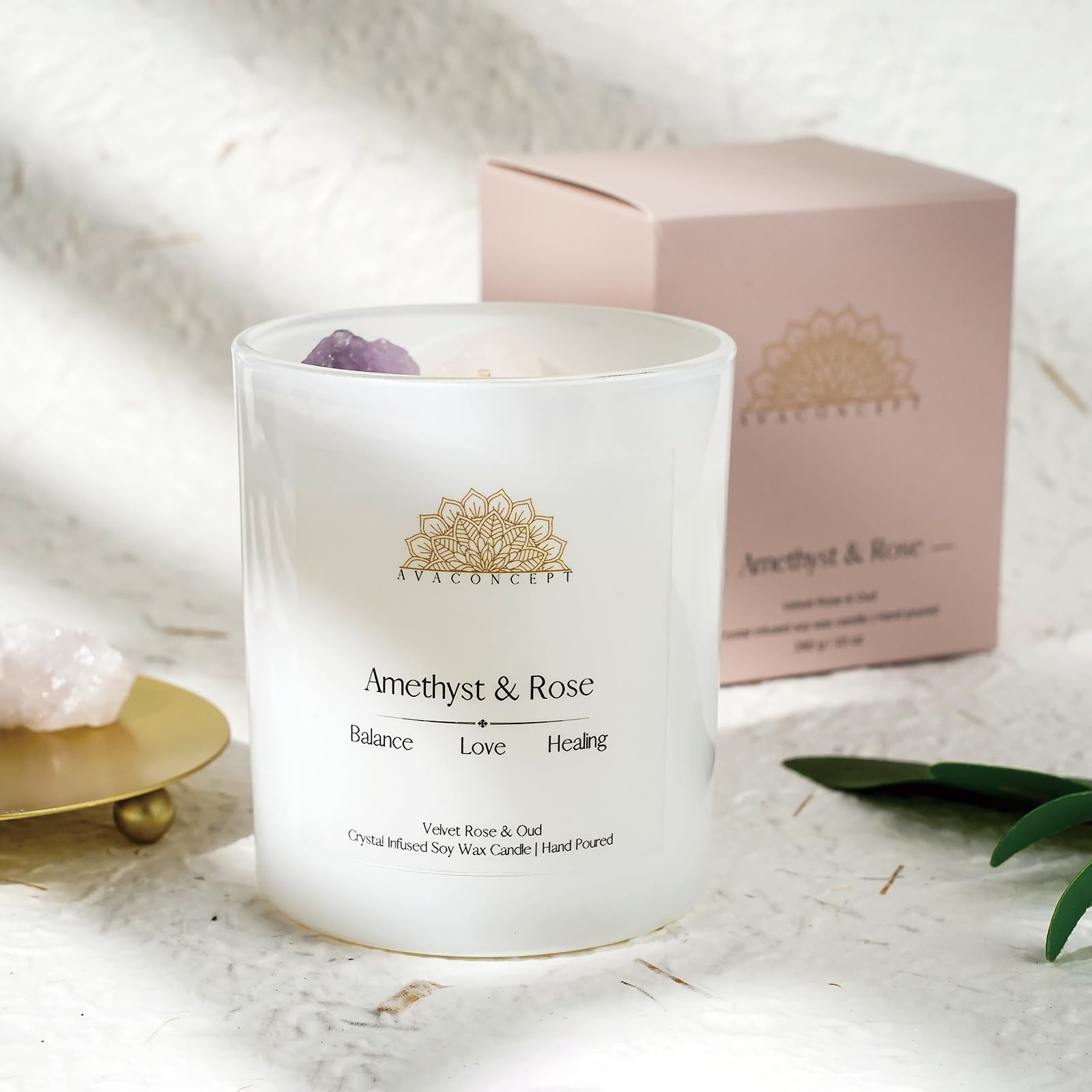 Ava Concept Scented Crystal Candle 10 oz jar Candle (Velvet Rose & Oud) - AB Mystery
