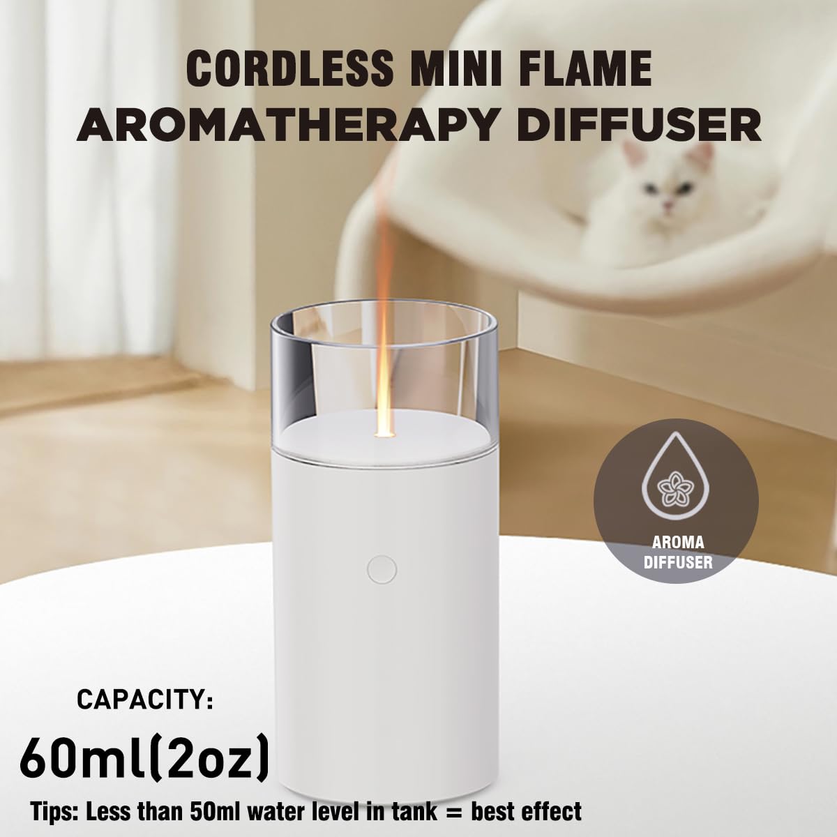 iWeeta Candlelight Diffuser,60ml Rechargeable Battery Operated Low Power Portable 10ml/H Aroma - AB Mystery
