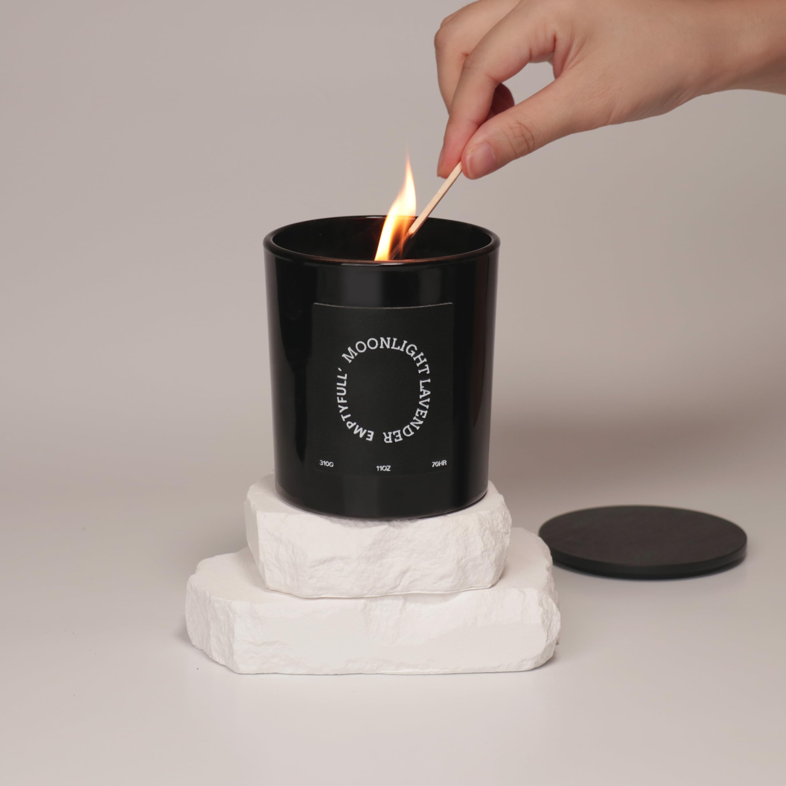 EMPTYFULL Lavender Scented Candles, Wood Wick, 11 oz Large Candle, Natural Soy Candles - AB Mystery