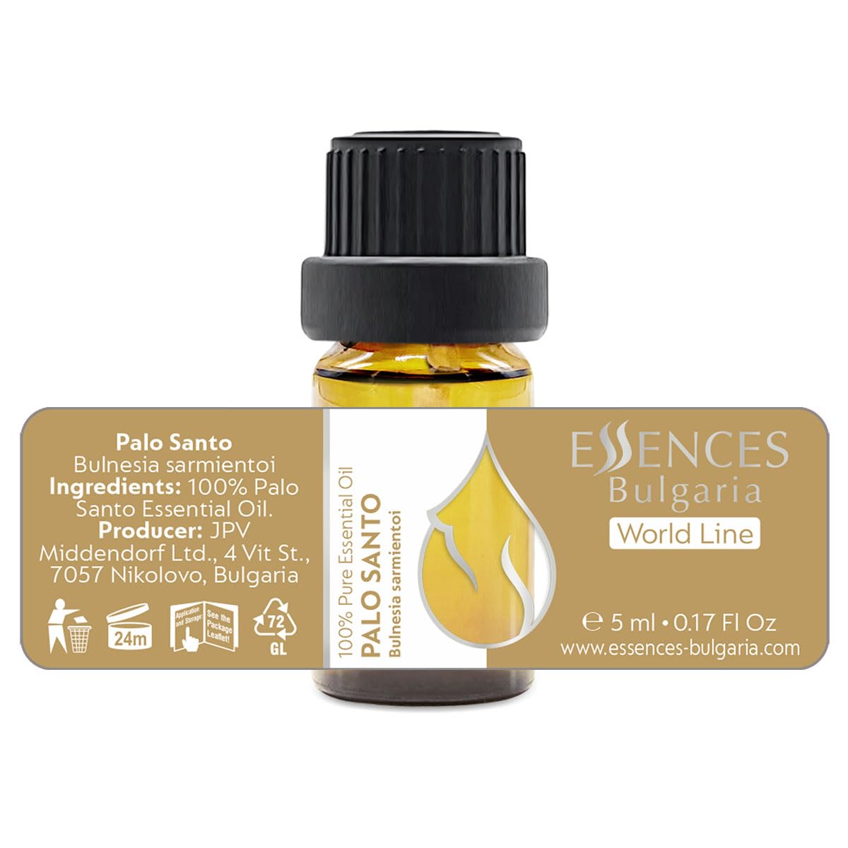 Essences Bulgaria Palo Santo Essential Oil 0.17 Fl Oz 5ml Bulnesia Sarmientoi - 100% Pure Natural - AB Mystery