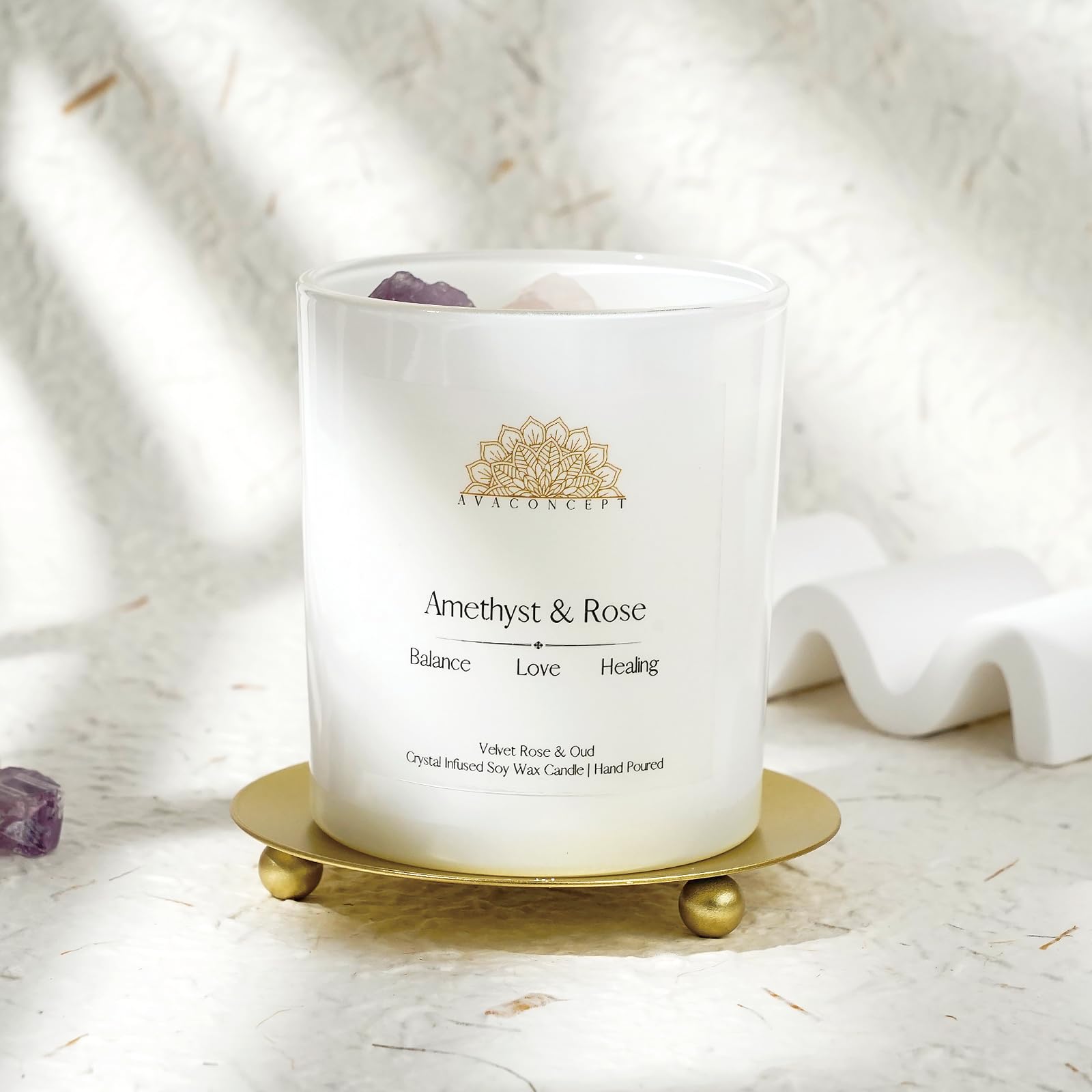 Ava Concept Scented Crystal Candle 10 oz jar Candle (Velvet Rose & Oud) - AB Mystery