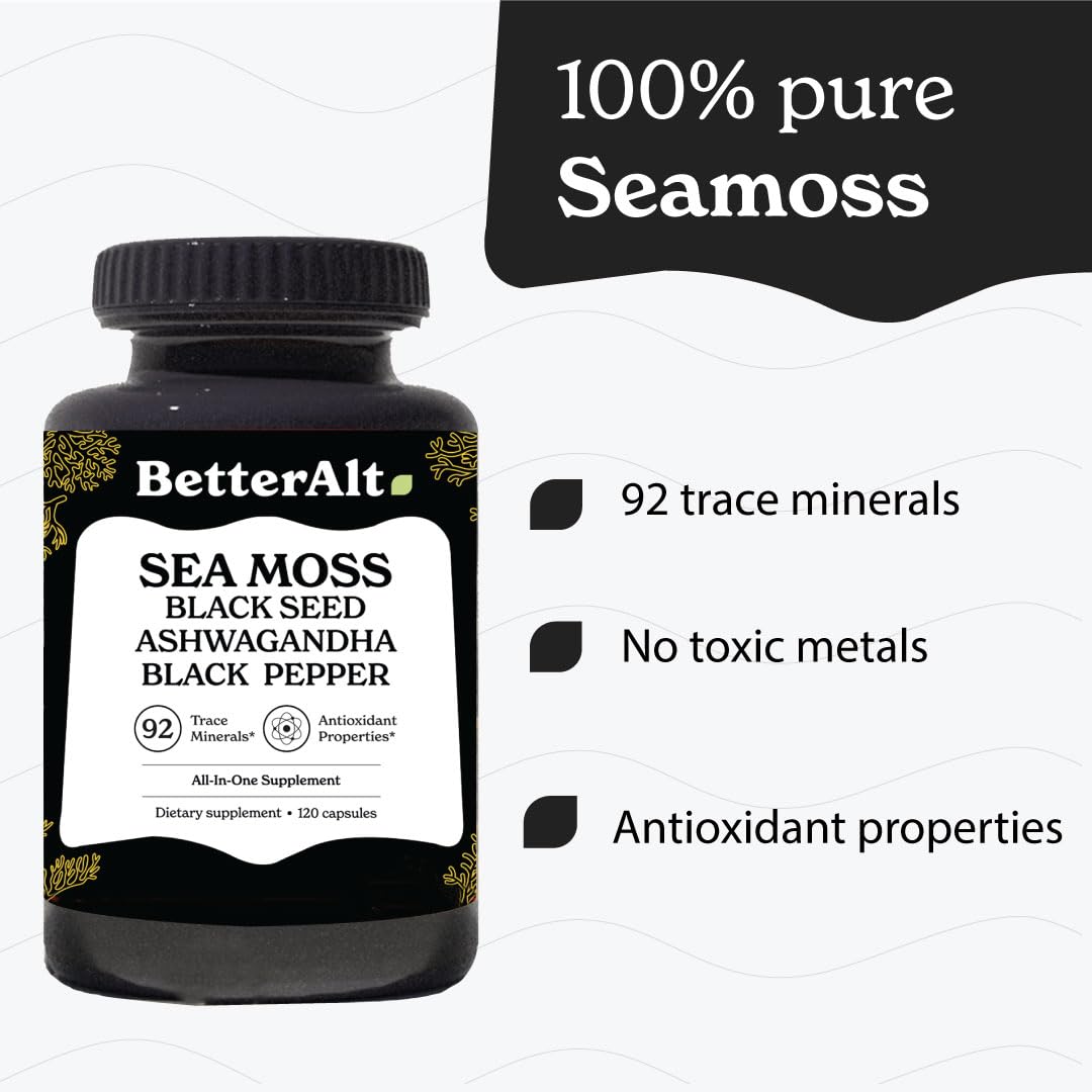 Better Alt Sea Moss Capsules- Irish Sea Moss with Black Seed Oil, Ashwagandha & Black - AB Mystery