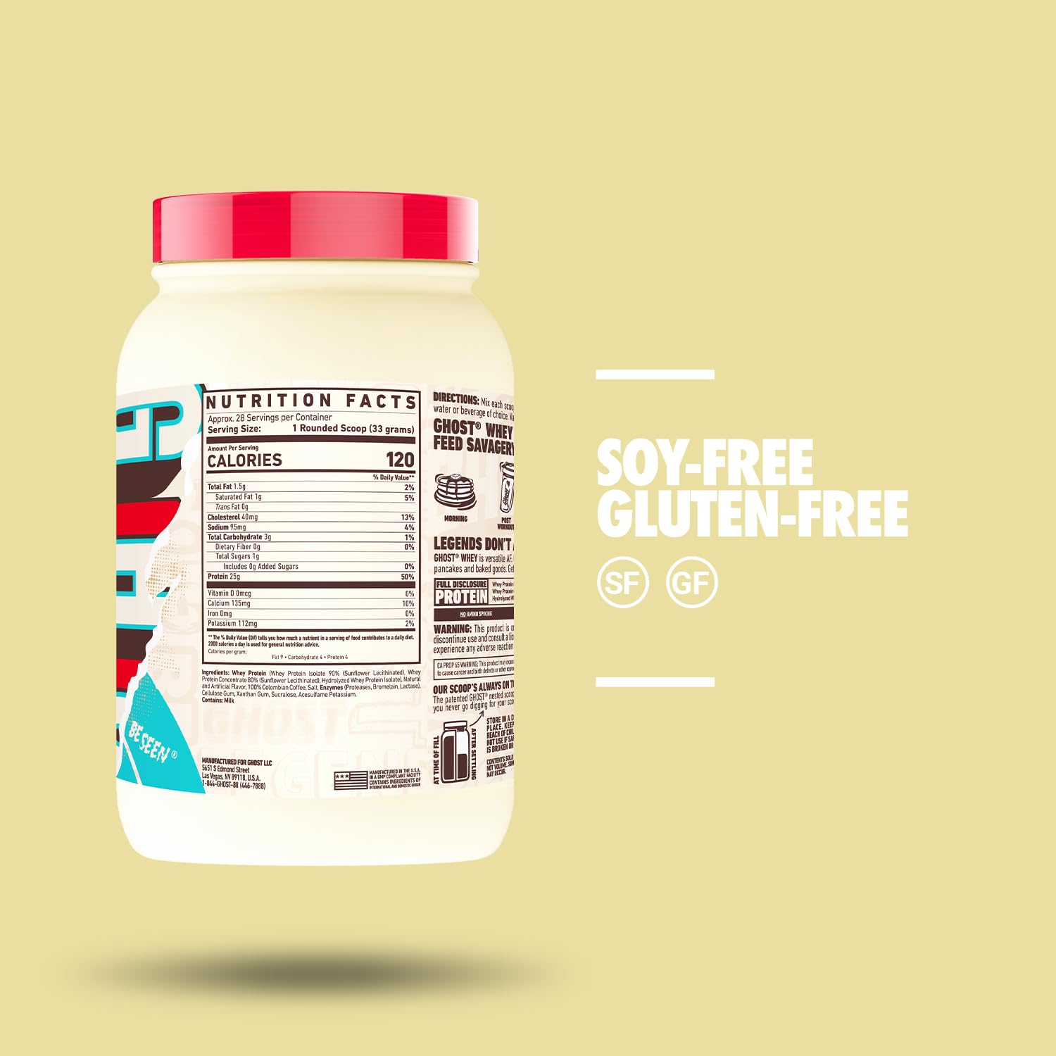 GHOST Whey Protein Powder, Coffee Ice Cream - 2LB Tub, 25G of Protein - Flavored Isolate - AB Mystery