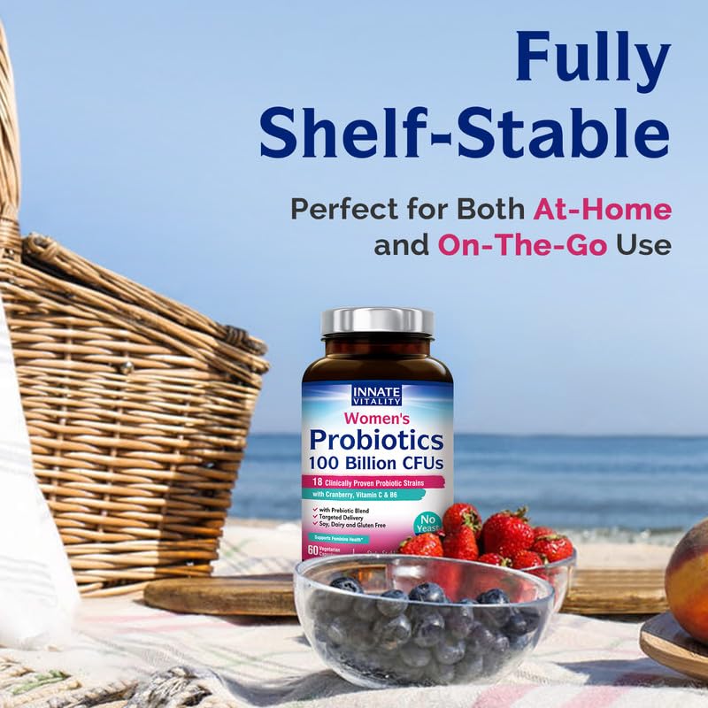 Innate Vitality Women’s Probiotics, 100 Billion CFUs 18 Strains, with Cranberry, Vitamin C - AB Mystery