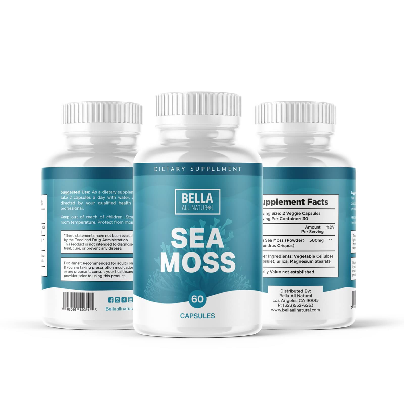 Bella All Natural Sea Moss Vitamins | Pure Sea Moss | Irish Sea Moss, 60 Capsules - AB Mystery