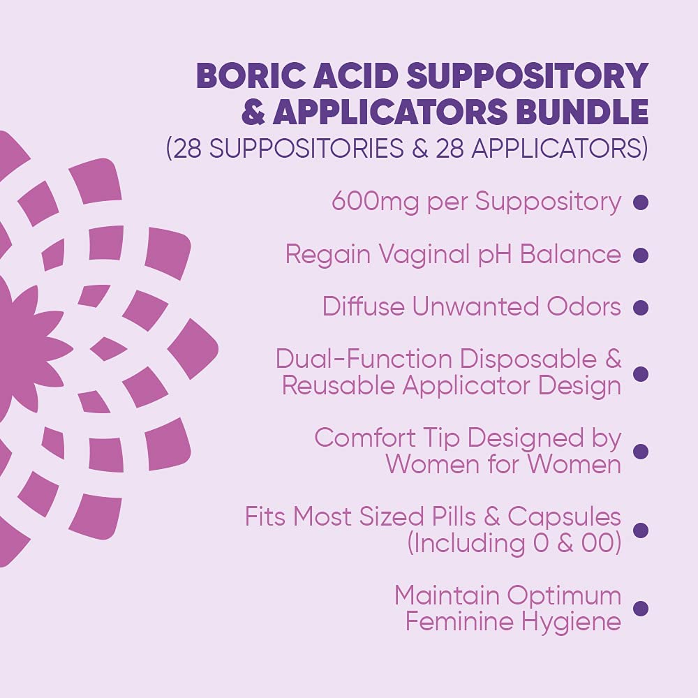 SEROVERA Seroflora Boric Acid Vaginal Suppositories 600 mg + Suppository Applicators Bundle - AB Mystery