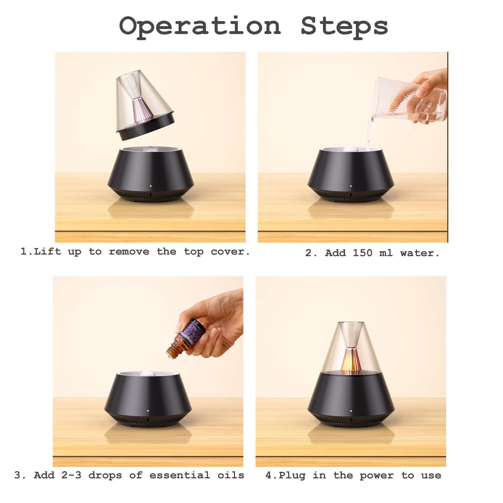 TriPro Essential Oils Aroma Diffuser,Portable Humidifier with Cool Mist and Warm Light Effect,Remote Control - AB Mystery