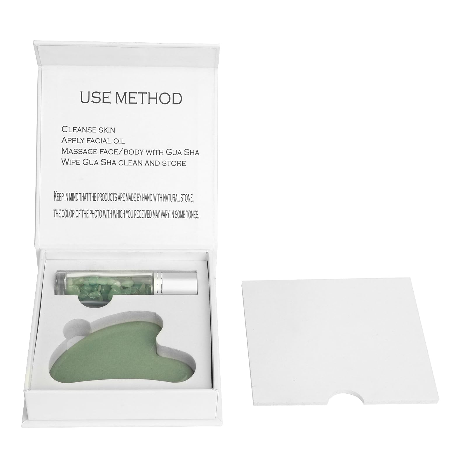 Padime 2 pcs | Premium Set | Real Jade Gua Sha Tool for Facial Skin Care + Glass Bottle for Your Oil - AB Mystery