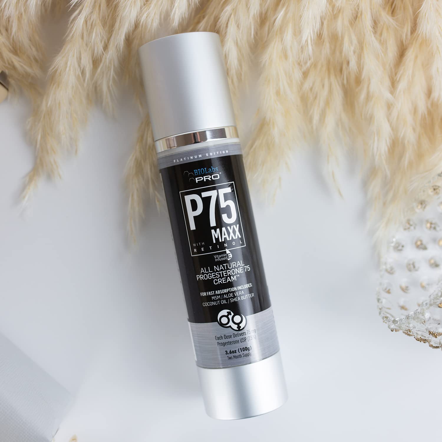 BIOLABS PRO Natural P75 Maxx with Retinol Cosmetic Cream - 7000MG Progesterone per Bottle - 7.5% - AB Mystery