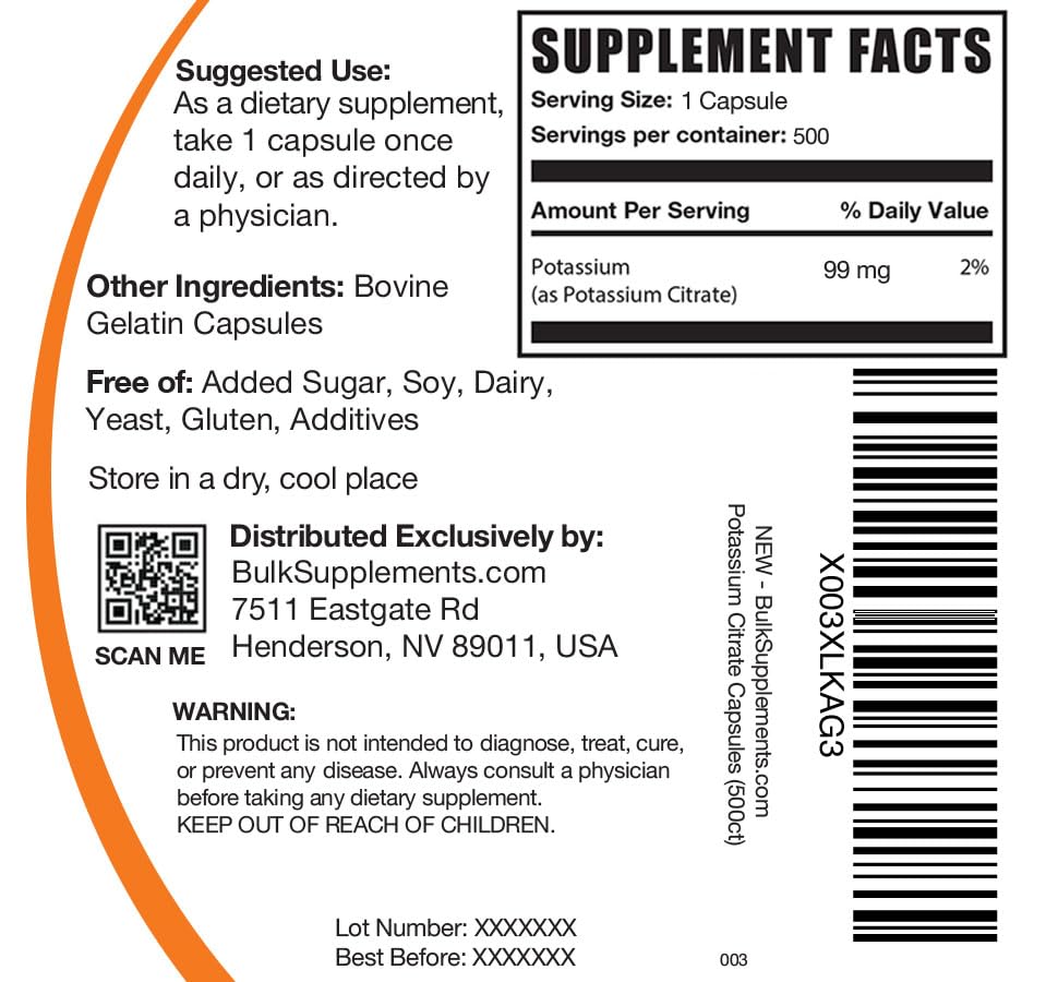 BulkSupplements.com Potassium Citrate Capsules - Potassium Supplement, Potassium - AB Mystery