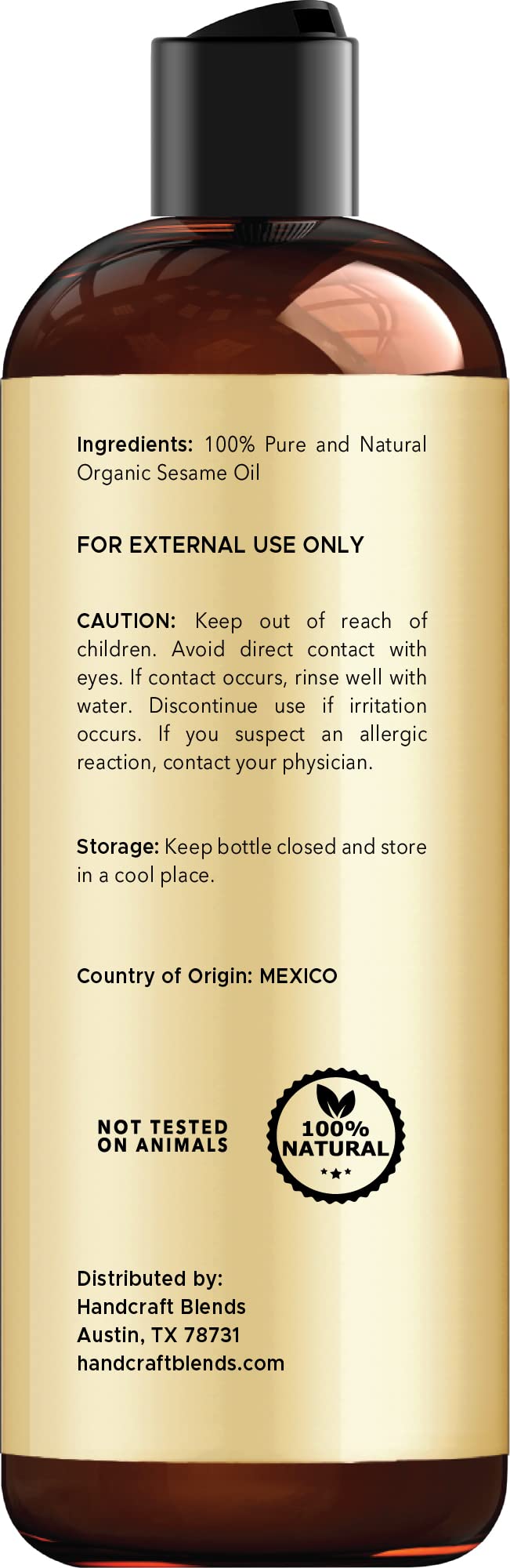 Handcraft Blends Organic Sesame Oil for Skin and Hair 8 oz - 100% Pure and Natural - Premium - AB Mystery