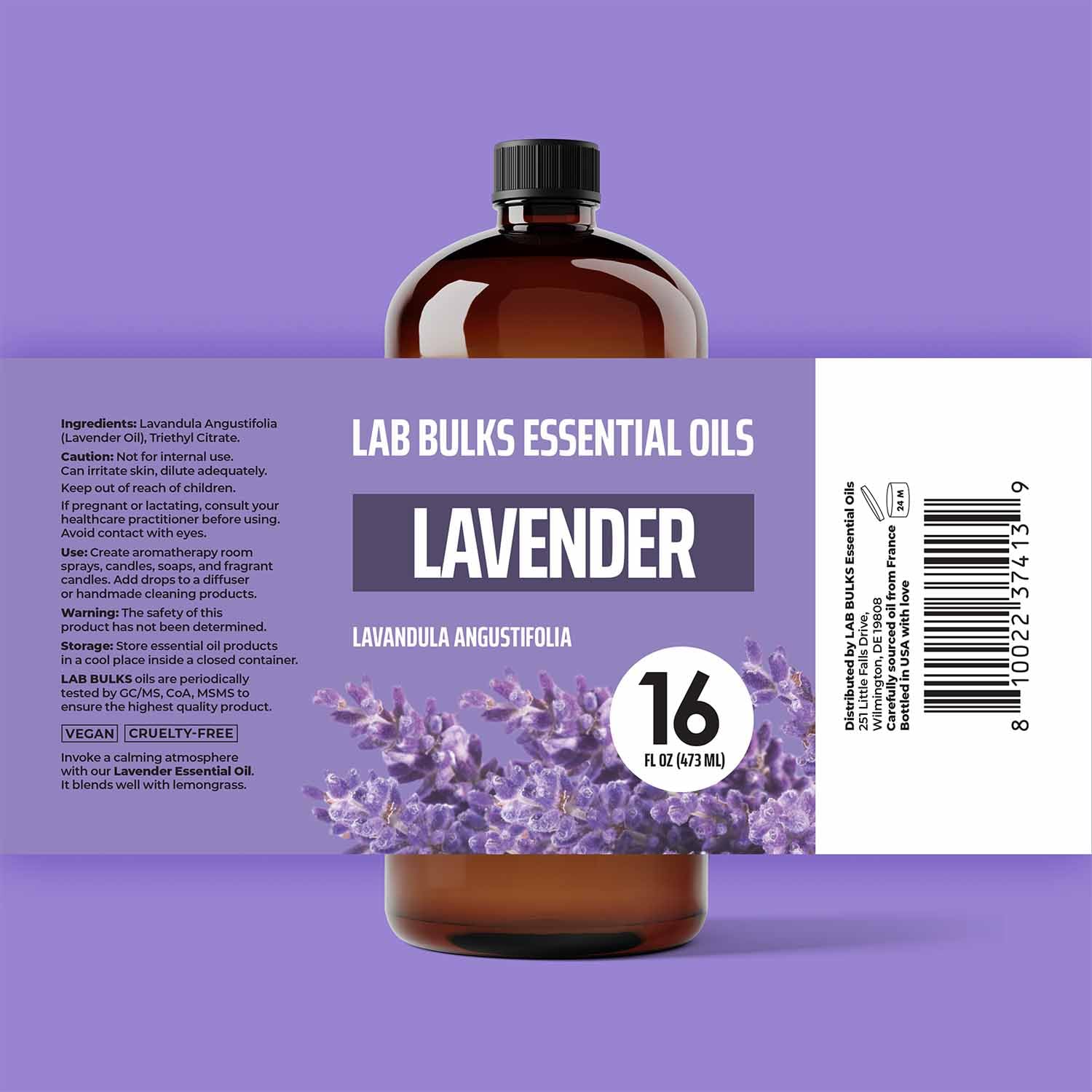 LAB BULKS ESSENTIAL OIL - Lavender Oil 16 Ounce Bottle for Diffusers, Home Care, Candles, Aromatherapy - AB Mystery