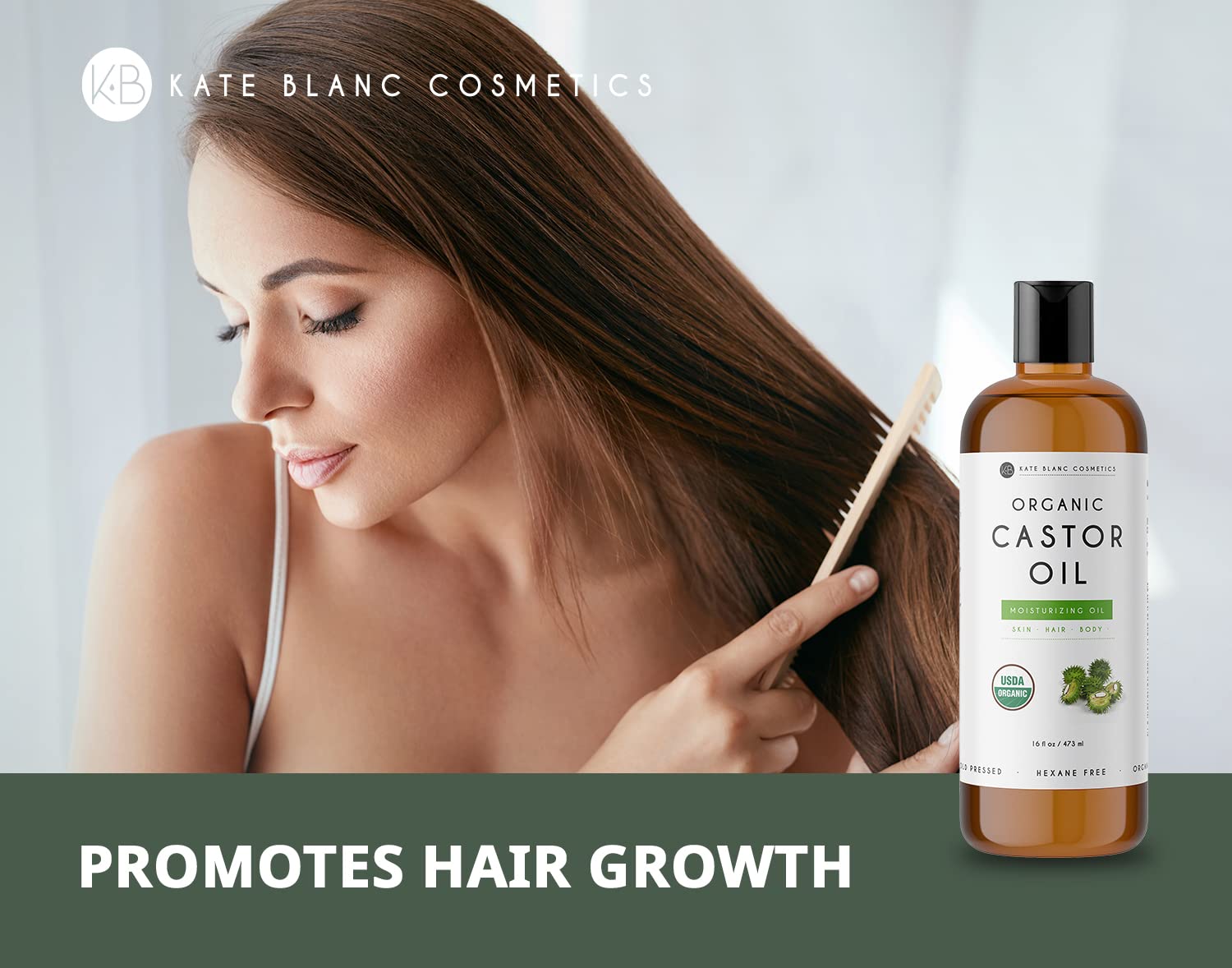 Kate Blanc Cosmetics Castor Oil 16oz - USDA Certified Organic. Cold-Pressed, 100% Pure - AB Mystery