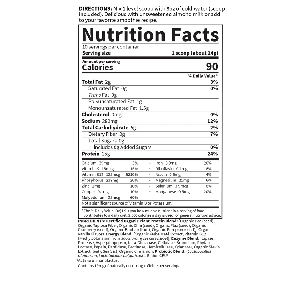 Garden of Life Organic Plant Protein Smooth Energy Powder, 10 Servings - Vegan, Grain - AB Mystery