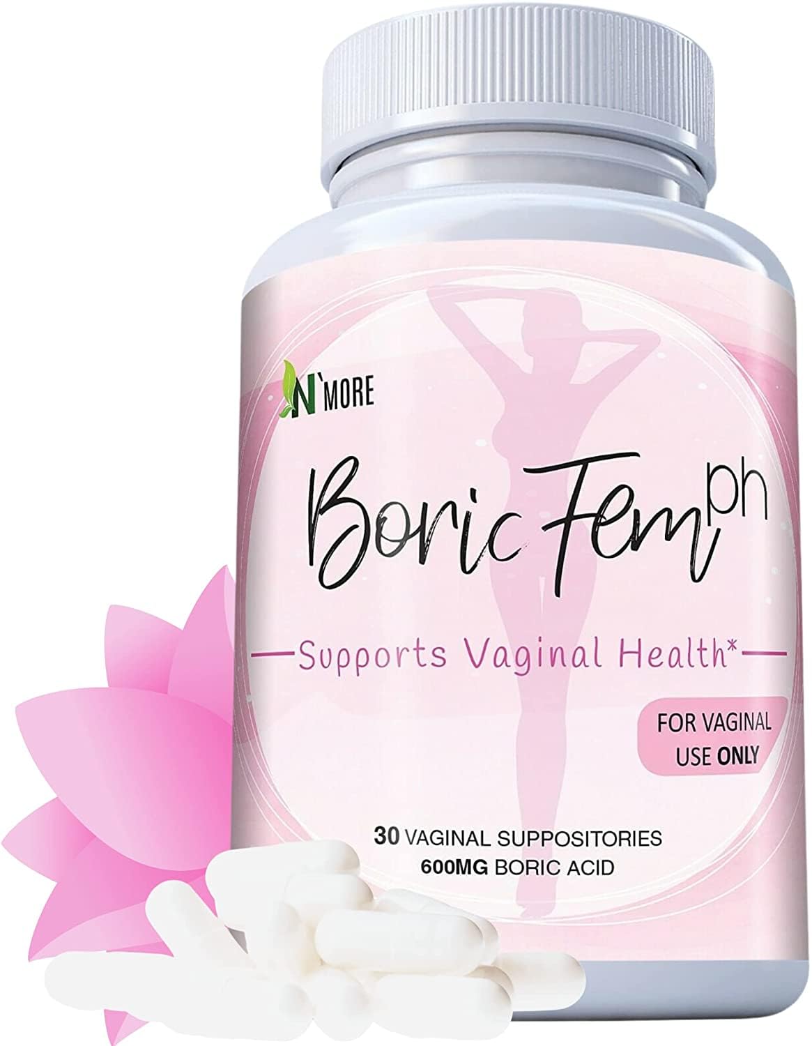 N'More Boric Acid Vaginal Suppositories- 100% Pure - Made in USA- Boricfem Vaginal Health Supplement