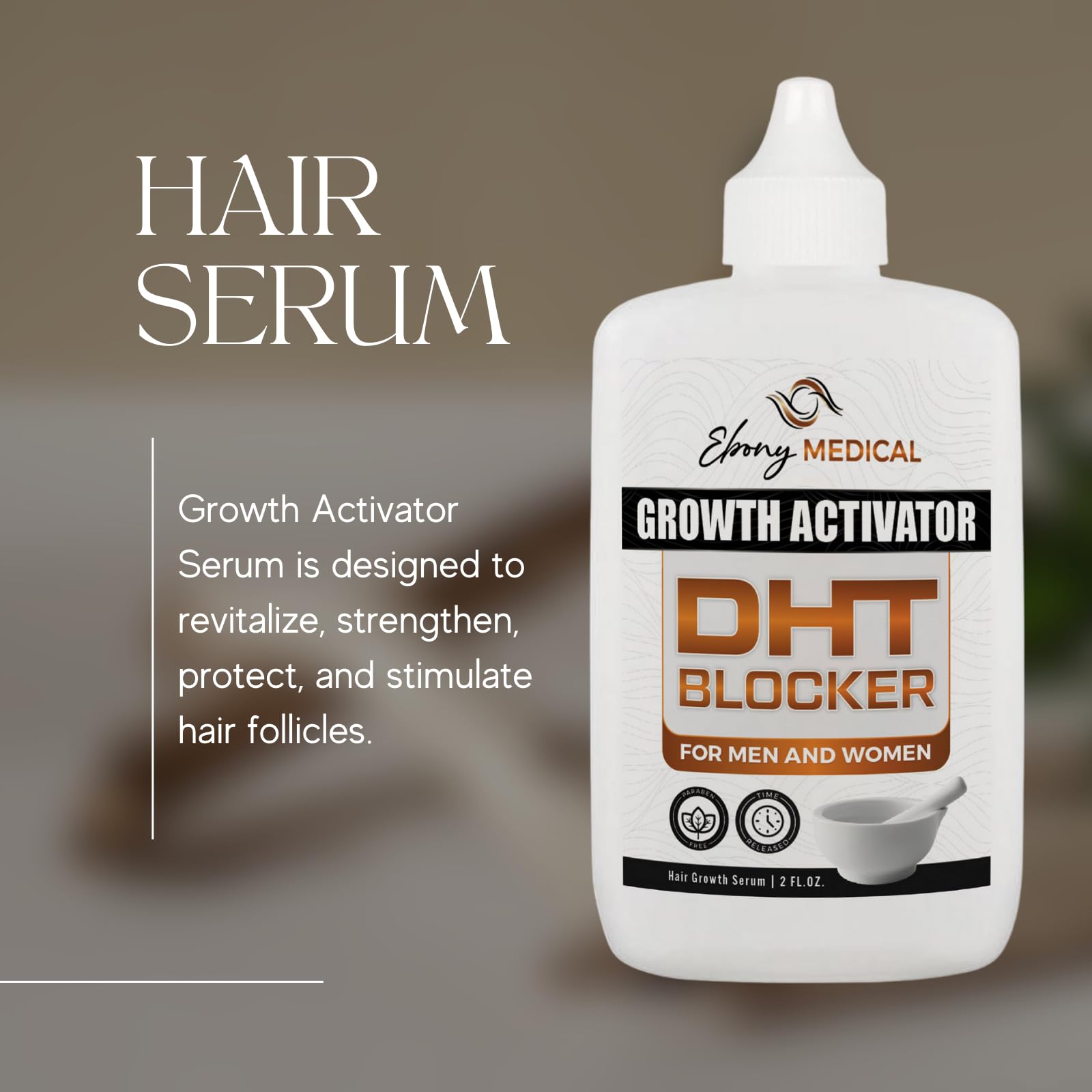 Ebony Medicals DHT Blocker Hair Growth Serum - Hair Loss Supplement, Supports Natural Regrowth - AB Mystery