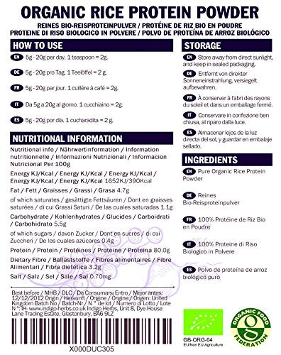 Indigo Herbs Organic Rice Protein Powder 1kg Indigo Herbs