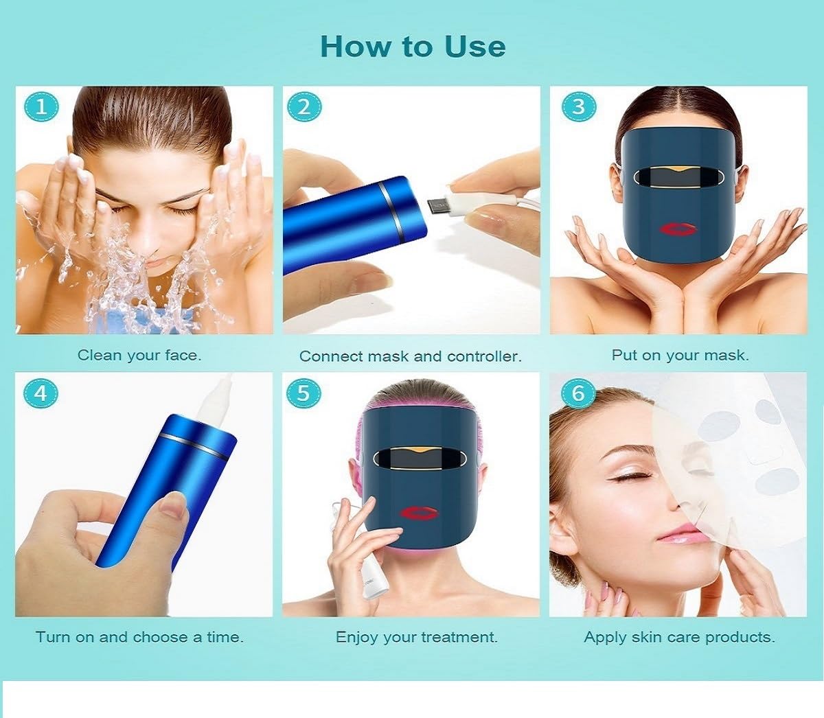 Lyte Wireless LED Light Therapy Mask Red Blue Amber 3 Color Light Weight| Includes Power - AB Mystery