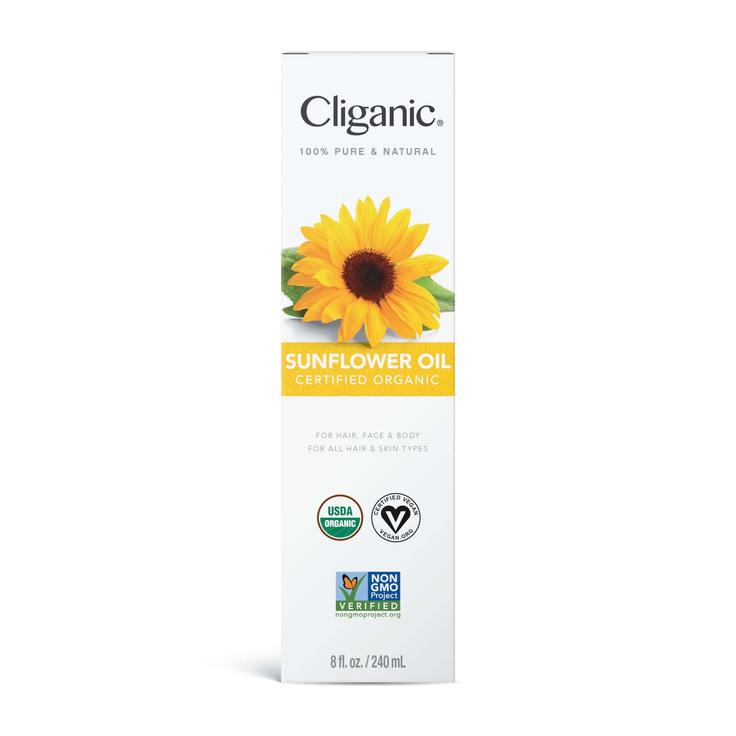 Cliganic Organic Sunflower Oil, 100% Pure (8oz) - For Skin, Hair & Face | Natural Cold Pressed Unrefined - AB Mystery