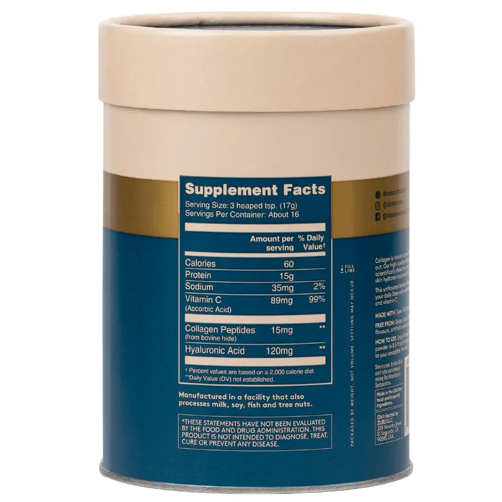 Dose & Co Beauty Collagen with Hyaluronic Acid and Vitamin C, Unflavoured - 255g Powder Supplement - AB Mystery