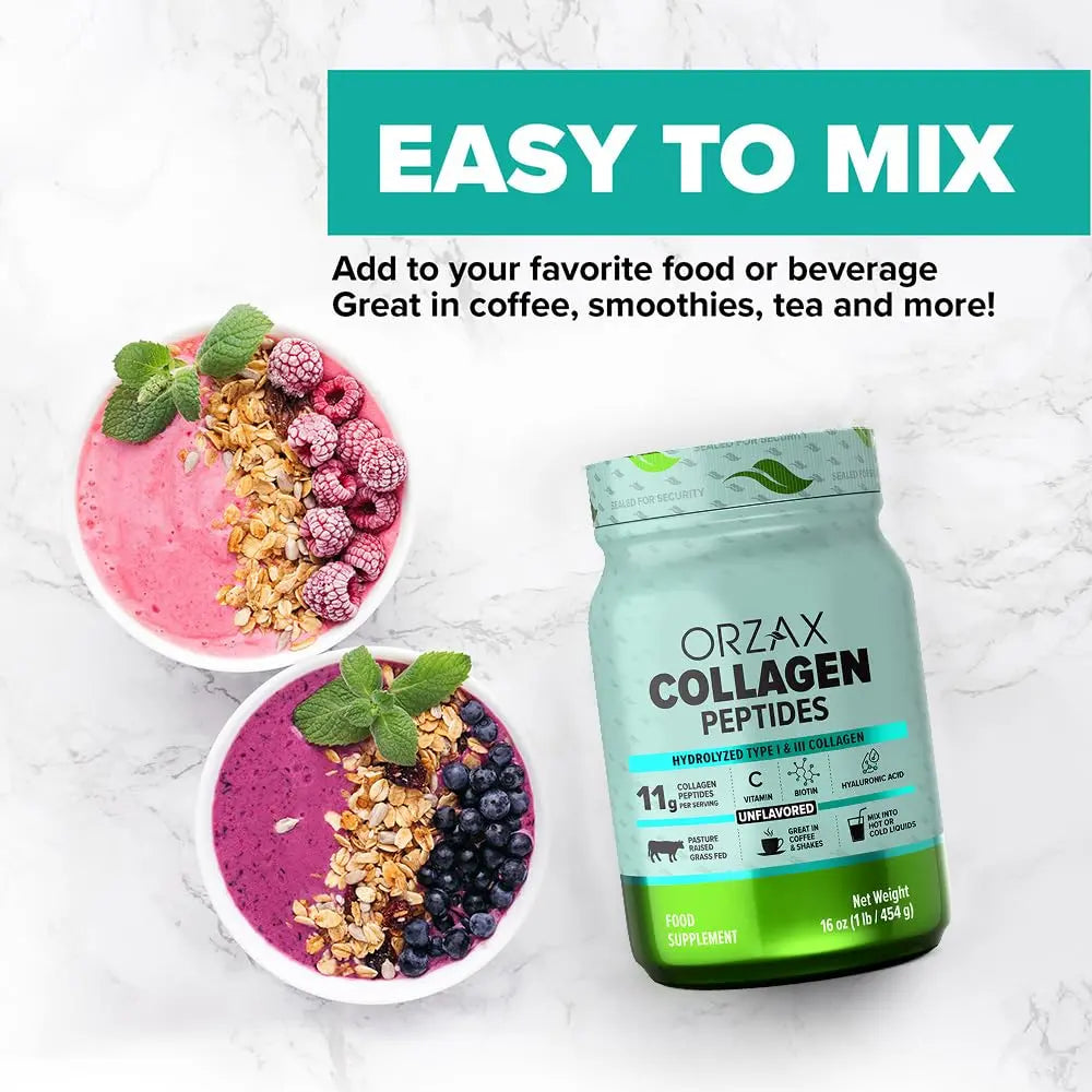 ORZAX Collagen Peptides Powder Unflavored - Hair, Skin and Nails Vitamins - Bone - AB Mystery