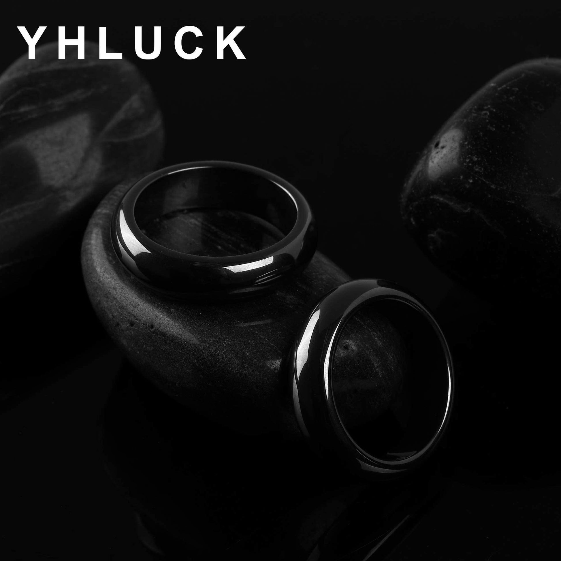 2PCS Genuine Hematite Ring for Women Men Unisex, Black Hematite Stone Ring Anxiety Balance - AB Mystery