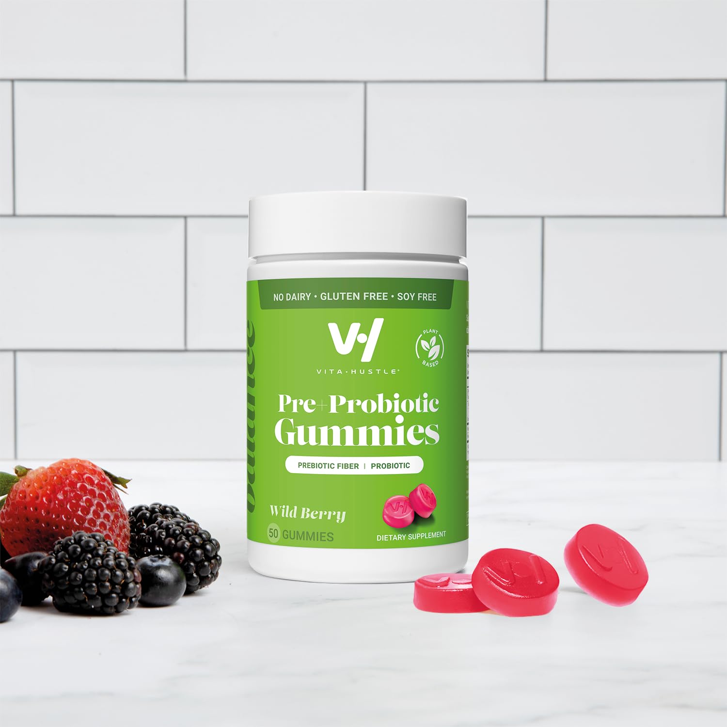 VitaHustle Probiotic Gummies + Prebiotics by Kevin Hart with Chicory Root Inulin Fiber - AB Mystery