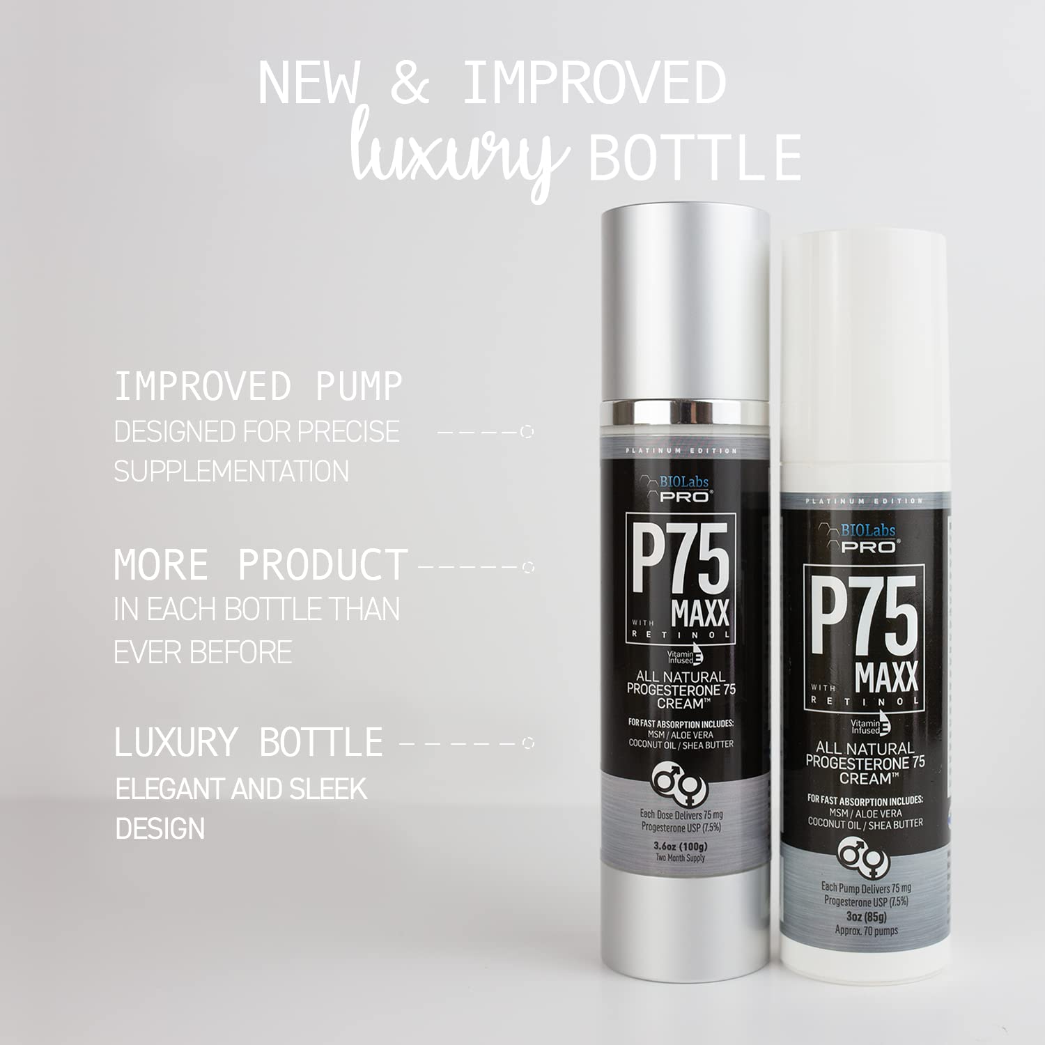 BIOLABS PRO Natural P75 Maxx with Retinol Cosmetic Cream - 7000MG Progesterone per Bottle - 7.5% - AB Mystery