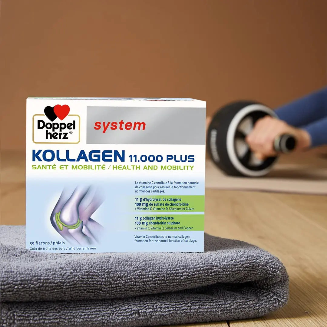 Doppelherz - Kollagen 11000 Plus - Collagen hydrolysate, chondroitin Sulphate, Vitamins C and D and Trace Elements - for Bones, cartilages and tendons - Wild Berry Flavour Liquid- 30 Bottles of 25ml - AB Mystery