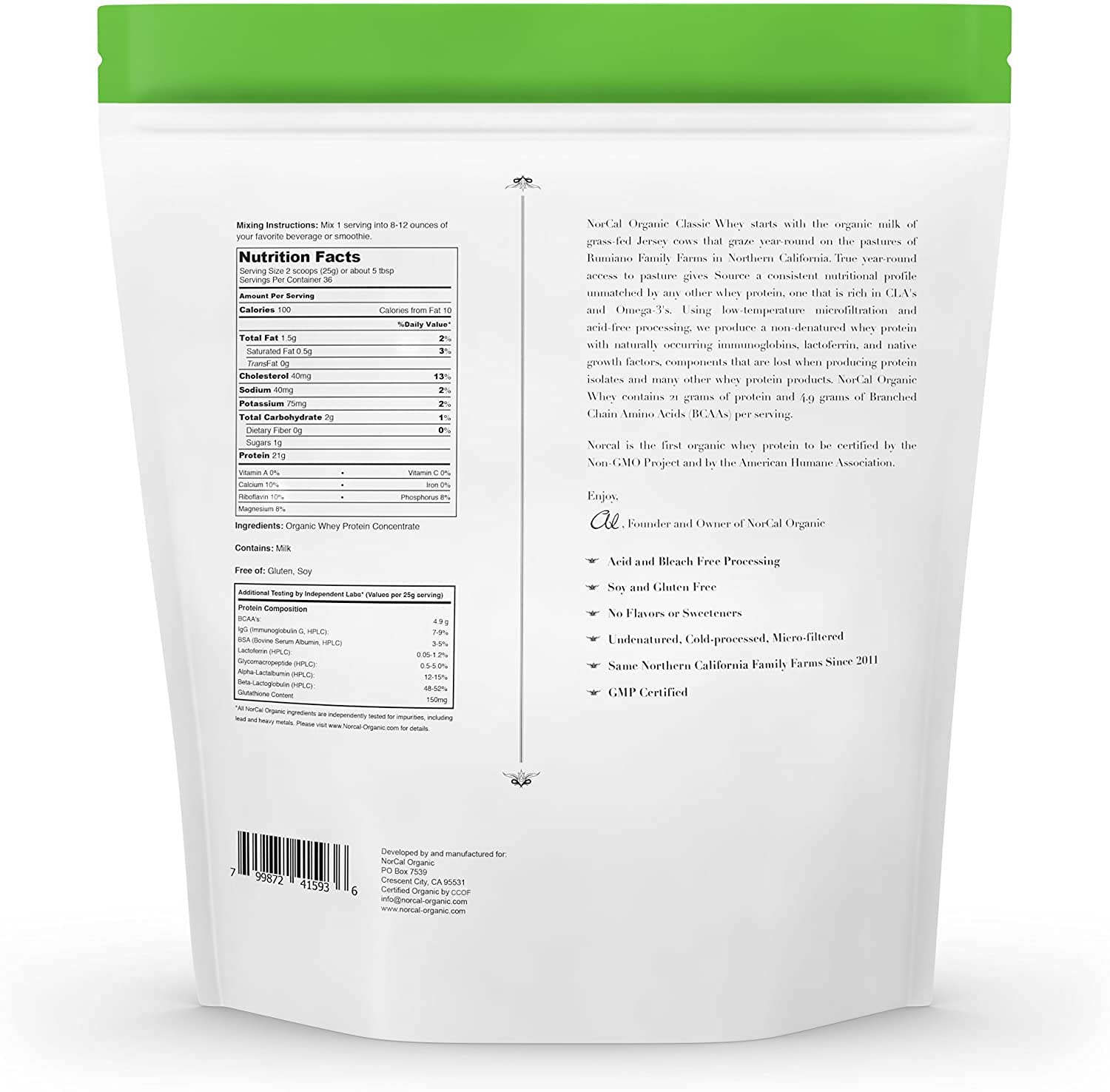 NorCal Organic Classic Whey Protein - 2lbs Bulk | 100% Grass-Fed & Finished - AB Mystery