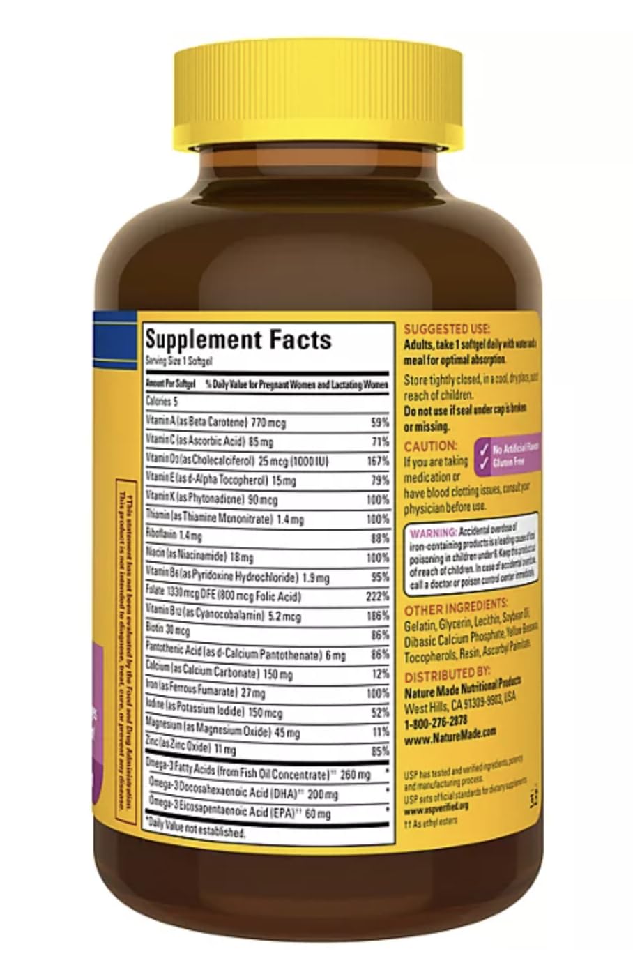 Nature Made Prenatal with Folic Acid + DHA, Prenatal Vitamin and Mineral Supplement Generic