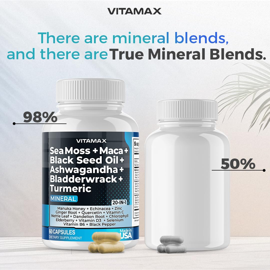 Sea Moss 3000mg Maca 1000mg Black Seed Oil 2000mg Ashwagandha 1000mg Bladderw - AB Mystery