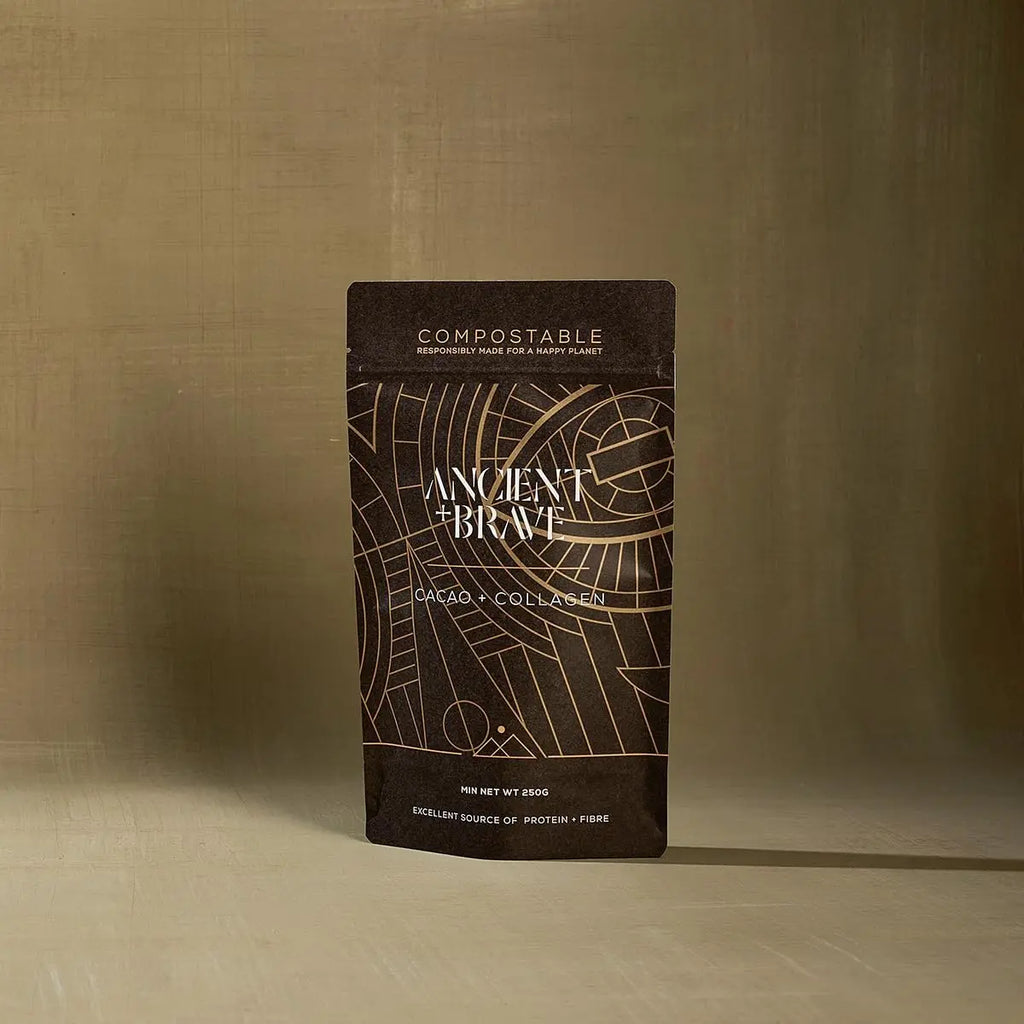 Ancient + Brave - Cacao + Collagen Powder 250g - Peruvian Raw Cacao Hot Chocolate with Grass - AB Mystery