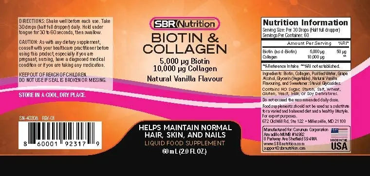 SBR Nutrition Biotin and Collagen Liquid Drops Daily Food Supplement, Vitamins - AB Mystery