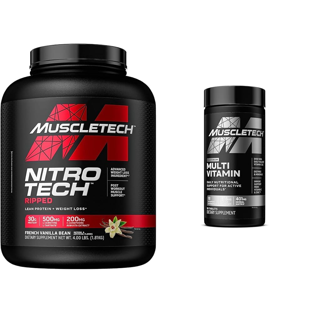MuscleTech Nitro-Tech Ripped | Lean Whey Protein Powder/Isolate & Platinum Multivitamin