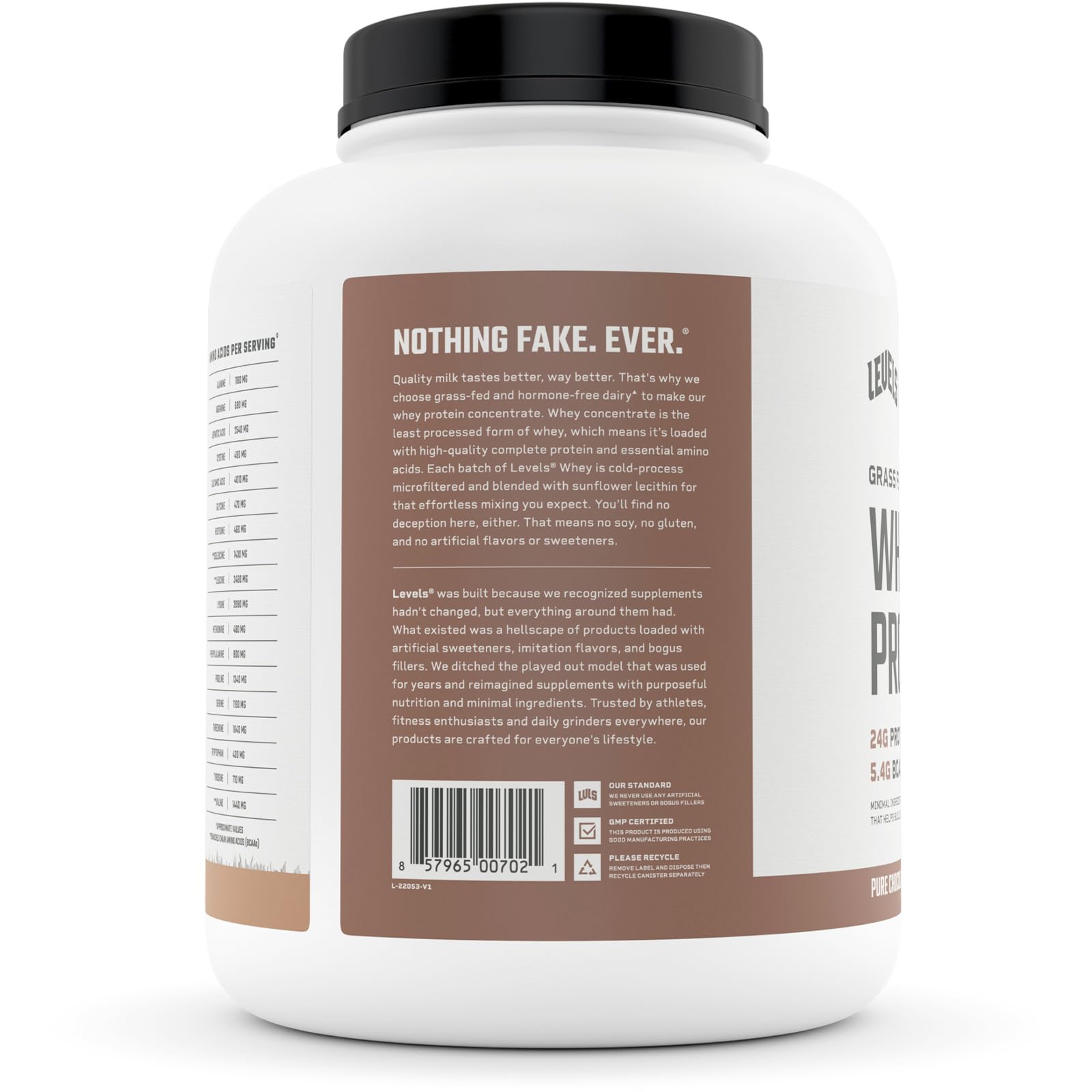 Levels Grass Fed 100% Whey Protein, No Hormones, Pure Chocolate, 5LB - AB Mystery